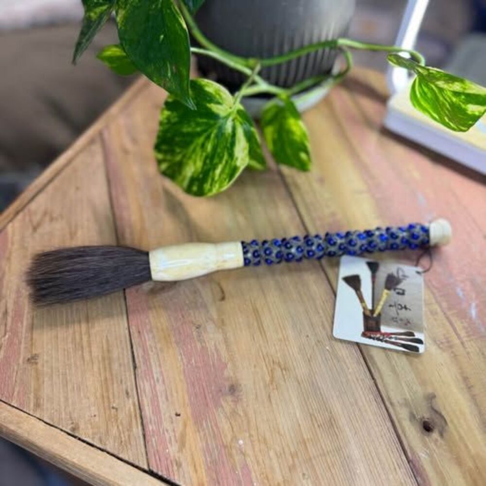 Vintage Chinese Calligraphy Brush with Blue Beaded Handle